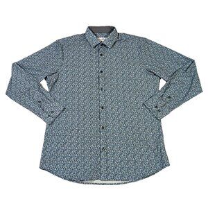 Mizzen Main XL Trim Fit Mens Long Sleeve Button Shirt Blue Floral Poly Lycra